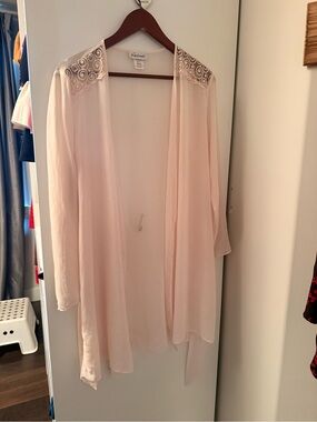 Light Pink Sheer Lace-Shoulder Robe by